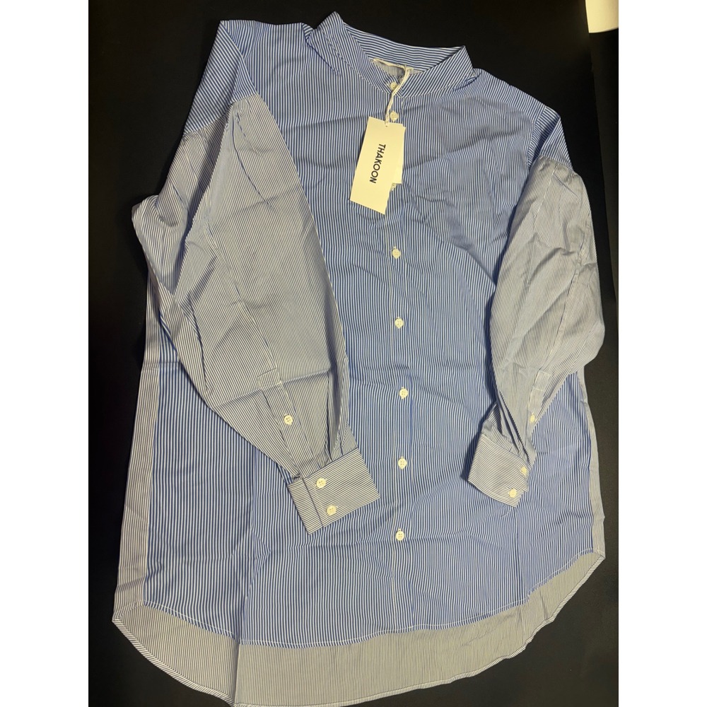 Thakoon NEW‎ Striped Paneled Oversized Button Up Shirt Blue White Size Small